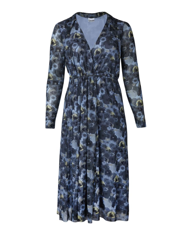 Ganni printed best sale mesh maxi dress